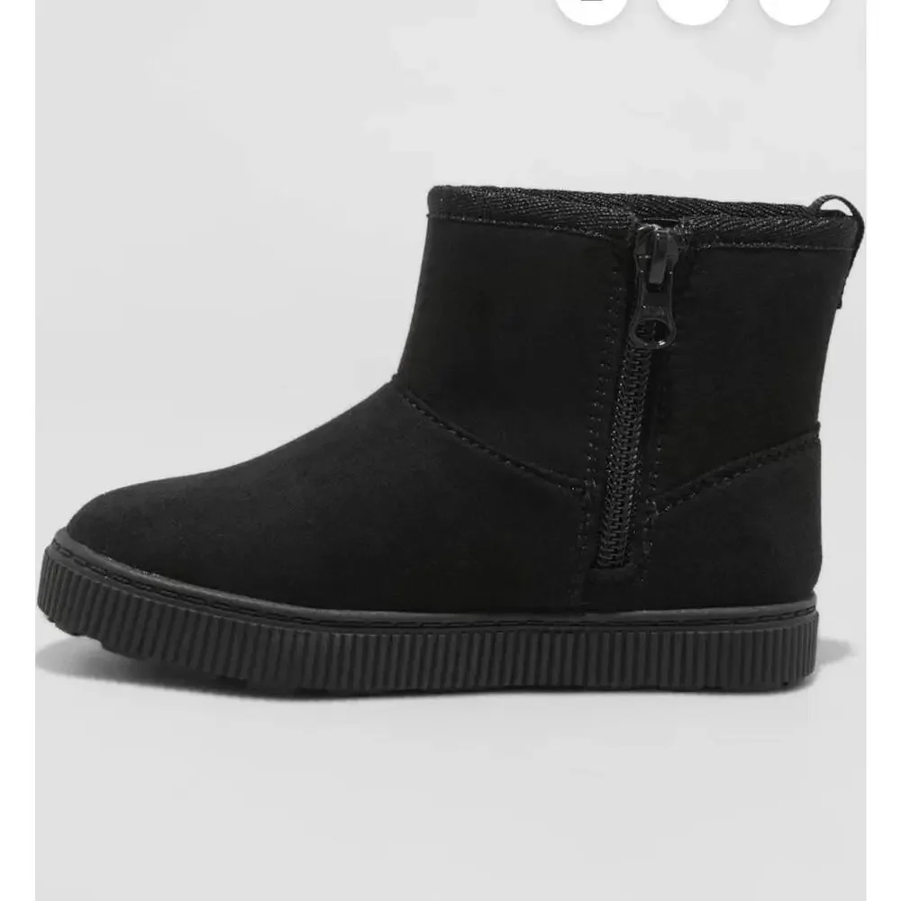 Cat & Jack size 5 Toddler Girls' Arlo Zipper Shearling Boots Black